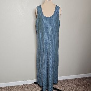 FLAX Linen Blue And Green Stripe Sleeveless‎ Maxi Dress Small